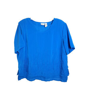 NWT Koret Blue Stitched Scoop Neck Inset Short Sleeve Top Women's Plus Size 18W